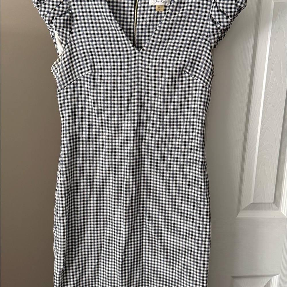 Calvin Klein Black and White Checkered Midi Dress